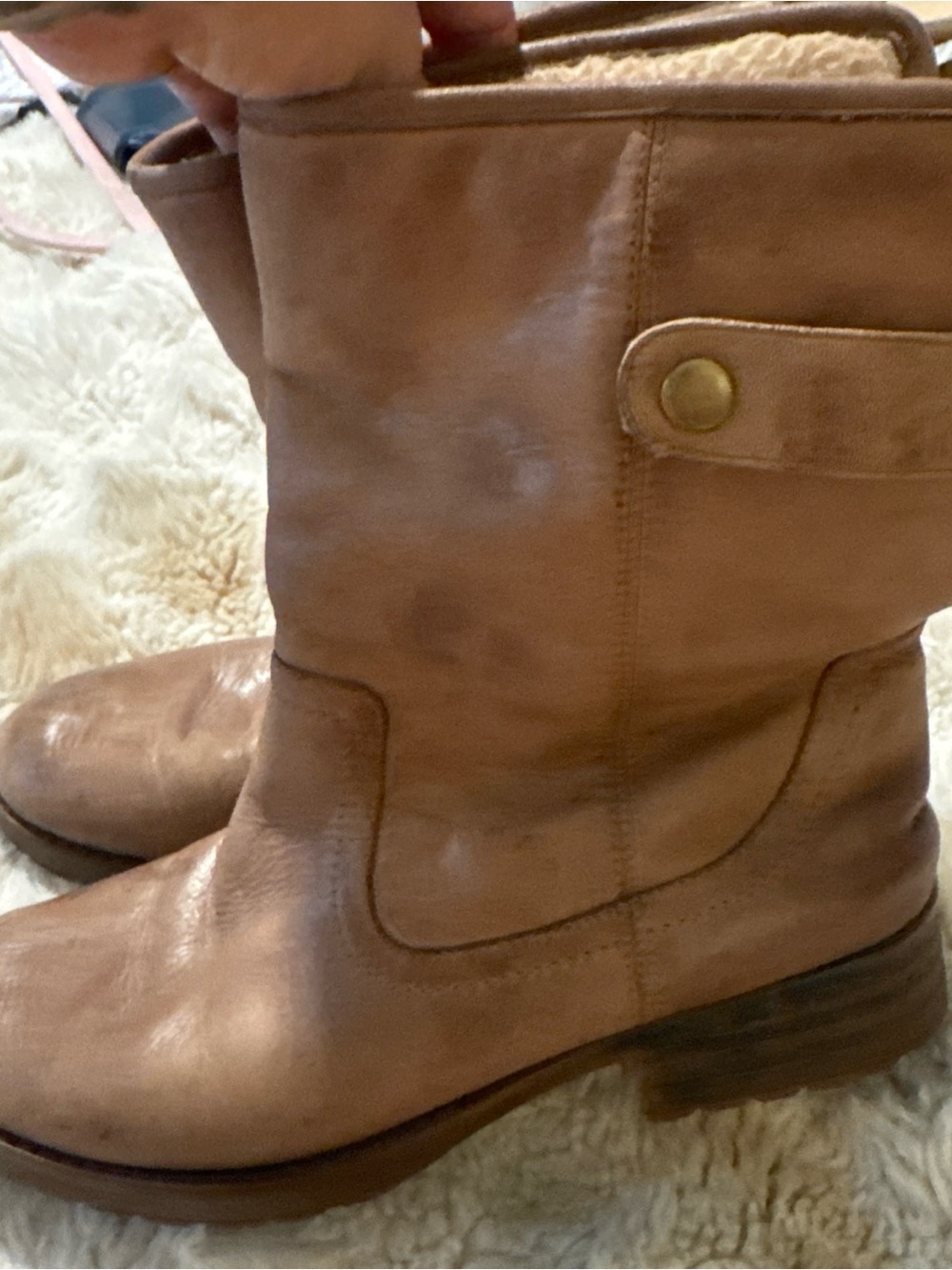 TaraM Women's Brown Wool Lined Leather Boots size 7.5